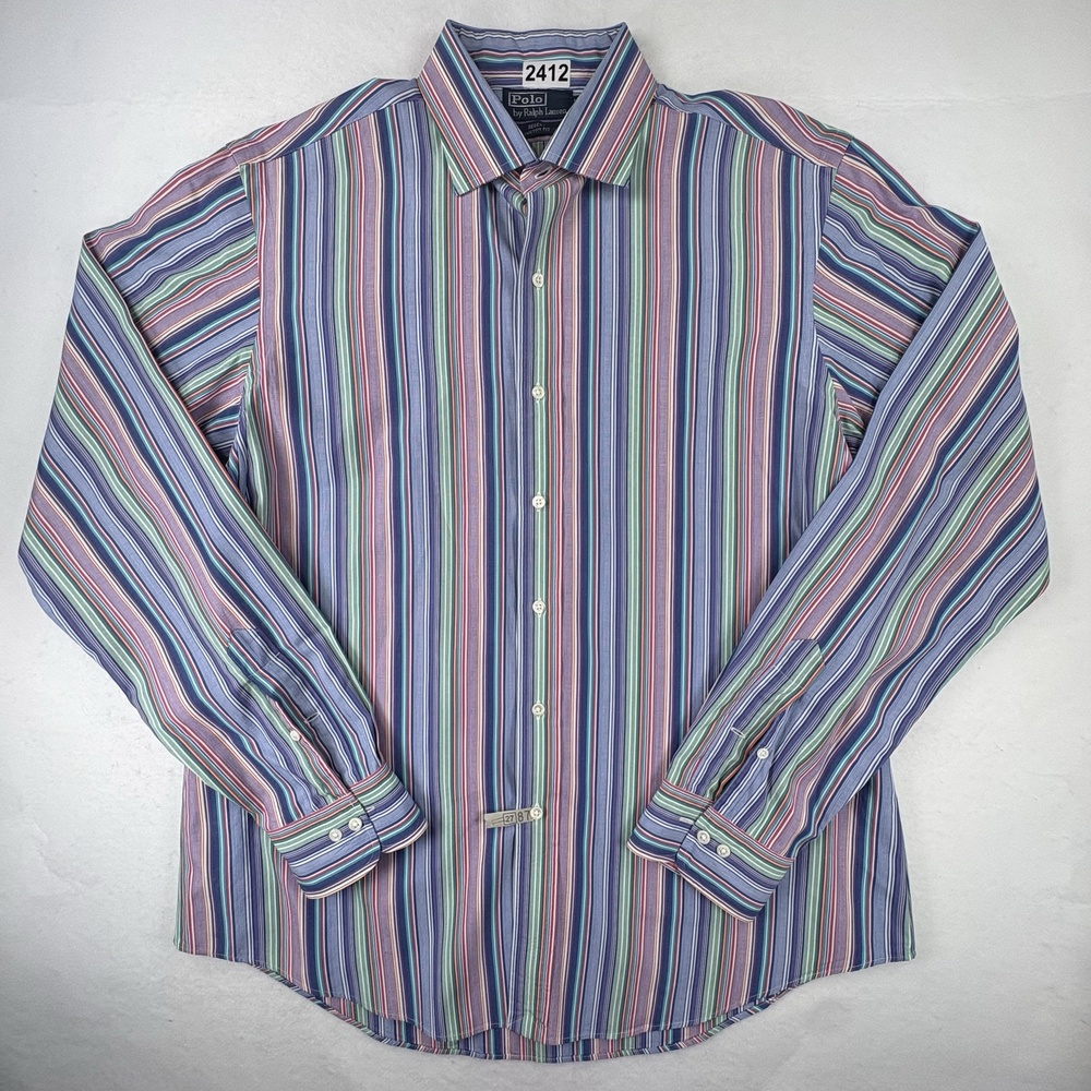 Vintage Polo Ralph Lauren Regent Shirt Mens 17 36-37 Multicolor Stripe Hong Kong